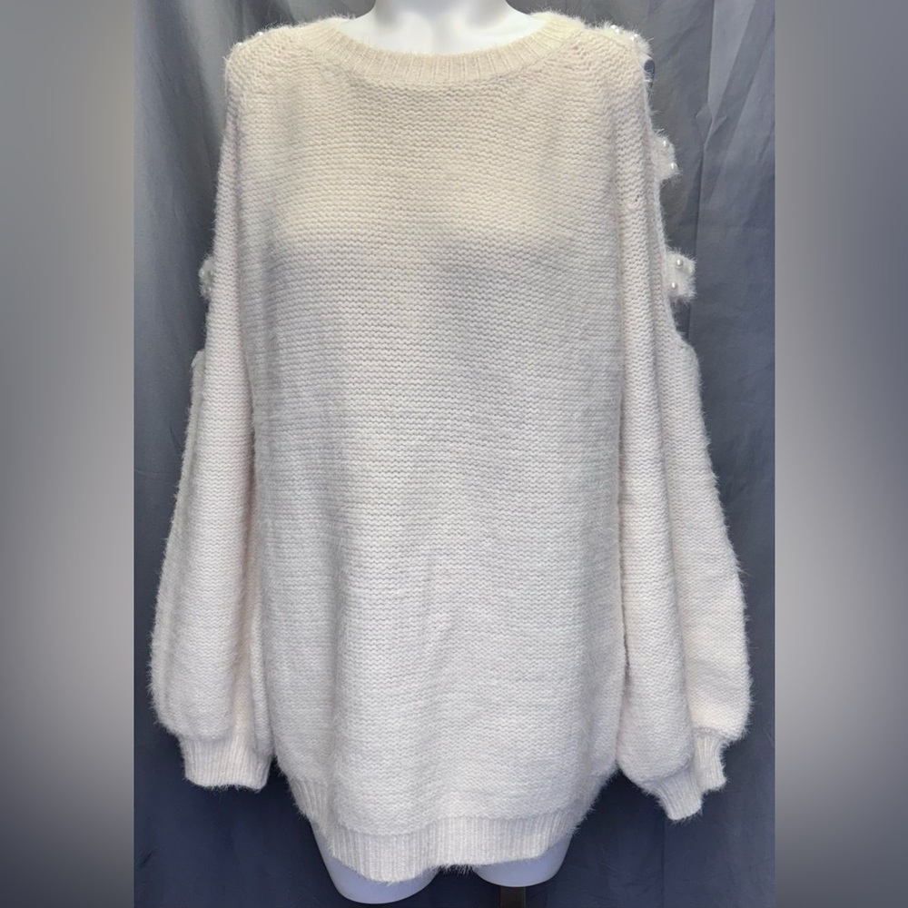 Easel Los Angeles Sweater Ivory Pearl Shoulder Ladder Cutout Small/Medium